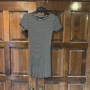 Brandy Melville Ribbed Knit Mini Shirt Dress Womens One Size Black White Striped